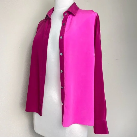 Jonathan Simkhai Silk Shirt | Pink Color Block Button Down Blouse Top | size: XS - Picture 6 of 13